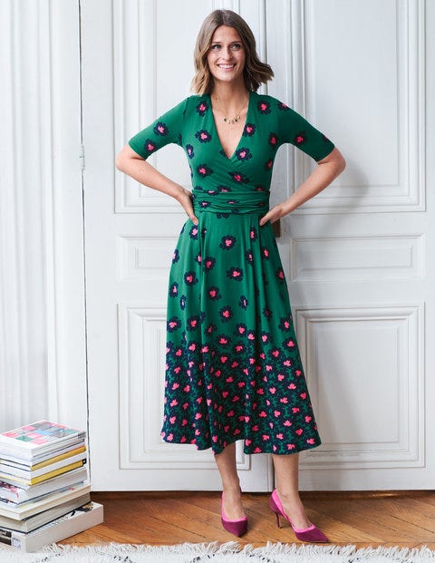 Kassidy Jersey Midi Dress - Green, Bloom Stamp Kassidy Jersey Midi Dress - Green, Bloom Stamp