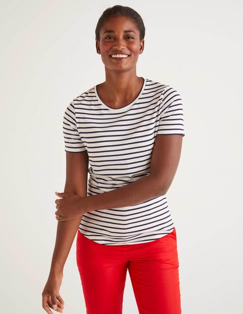 T-shirt manches courtes ultra-doux - Ivoire/bleu marine T-shirt manches courtes ultra-doux - Ivoire/bleu marine