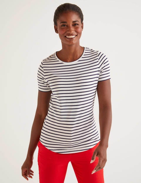 T-shirt manches courtes ultra-doux - Ivoire/bleu marine T-shirt manches courtes ultra-doux - Ivoire/bleu marine