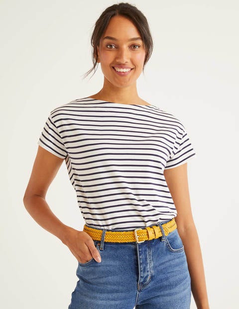 Supersoft Slash Neck Tee - Ivory/Navy Supersoft Slash Neck Tee - Ivory/Navy