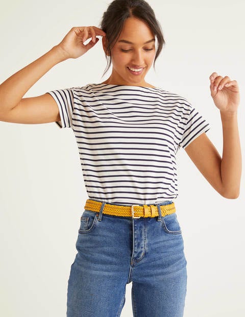 Supersoft Slash Neck Tee - Ivory/Navy Supersoft Slash Neck Tee - Ivory/Navy