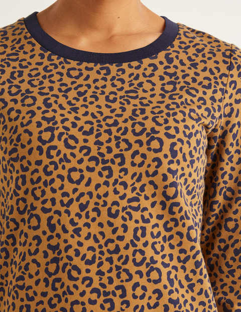 Sweatshirt-Kleid Mit Rippenbündchen - Kamelbraun, Tiermuster Sweatshirt-Kleid Mit Rippenbündchen - Kamelbraun, Tiermuster