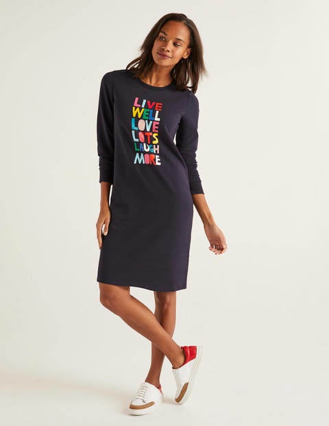 Rib Cuff Sweatshirt Dress - Navy, Live Well Rib Cuff Sweatshirt Dress - Navy, Live Well