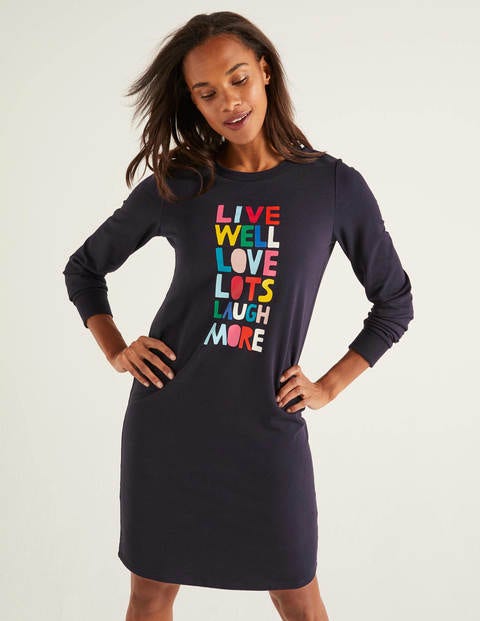 Rib Cuff Sweatshirt Dress - Navy, Live Well Rib Cuff Sweatshirt Dress - Navy, Live Well