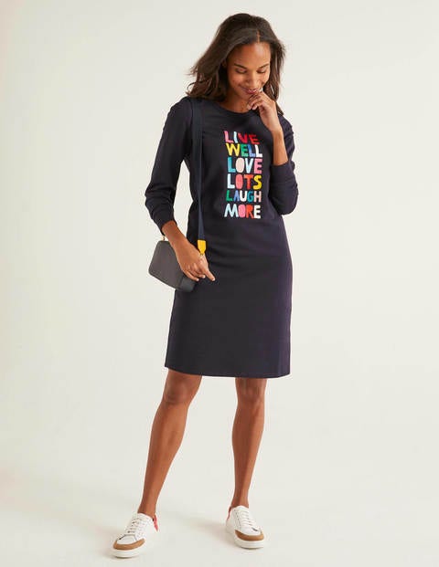 Rib Cuff Sweatshirt Dress - Navy, Live Well Rib Cuff Sweatshirt Dress - Navy, Live Well