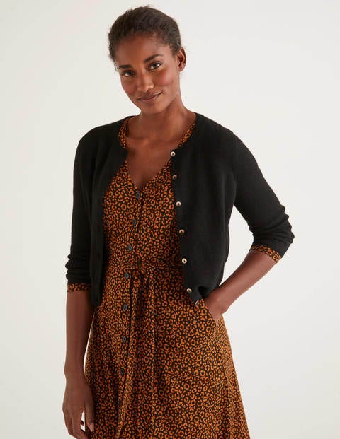 Cashmere Crop Crew Cardigan - Black Cashmere Crop Crew Cardigan - Black