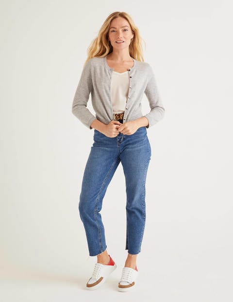Cashmere Crop Crew Cardigan - Grey Melange Cashmere Crop Crew Cardigan - Grey Melange