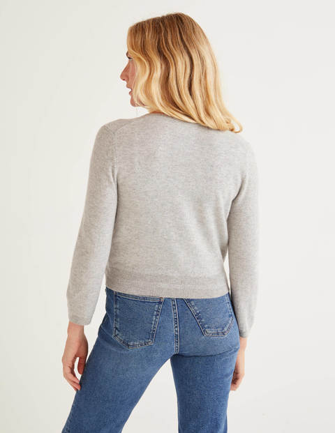 Cashmere Crop Crew Cardigan - Grey Melange Cashmere Crop Crew Cardigan - Grey Melange