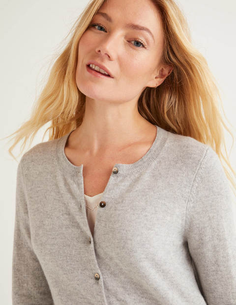 Cashmere Crop Crew Cardigan - Grey Melange Cashmere Crop Crew Cardigan - Grey Melange