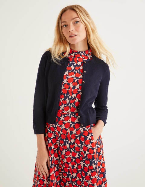 Cashmere Crop Crew Cardigan - Navy Cashmere Crop Crew Cardigan - Navy