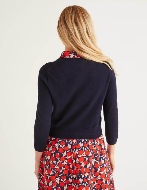 Cashmere Crop Crew Cardigan - Navy Cashmere Crop Crew Cardigan - Navy