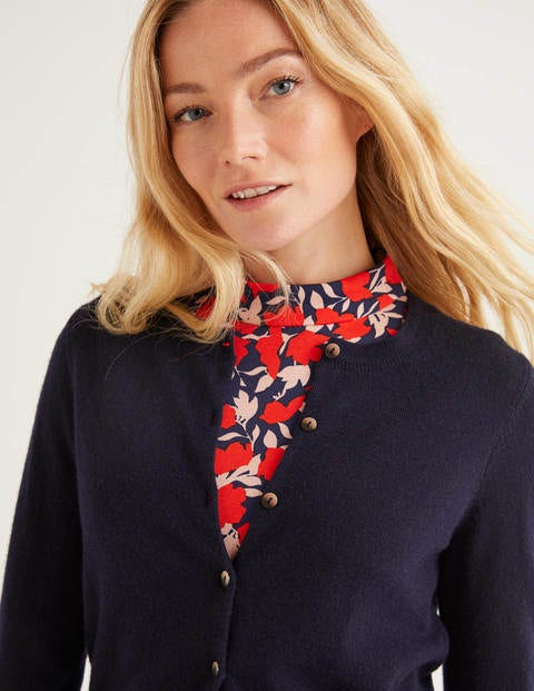 Cashmere Crop Crew Cardigan - Navy Cashmere Crop Crew Cardigan - Navy