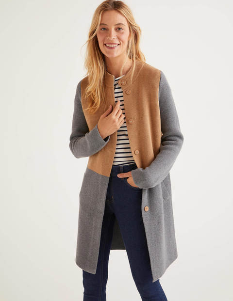 Claudia Langer Cardigan - Grau Melange/Kamelbraun Claudia Langer Cardigan - Grau Melange/Kamelbraun