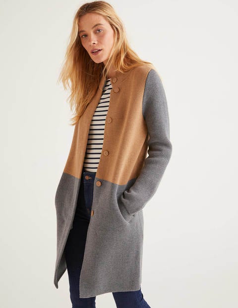 Claudia Langer Cardigan - Grau Melange/Kamelbraun Claudia Langer Cardigan - Grau Melange/Kamelbraun