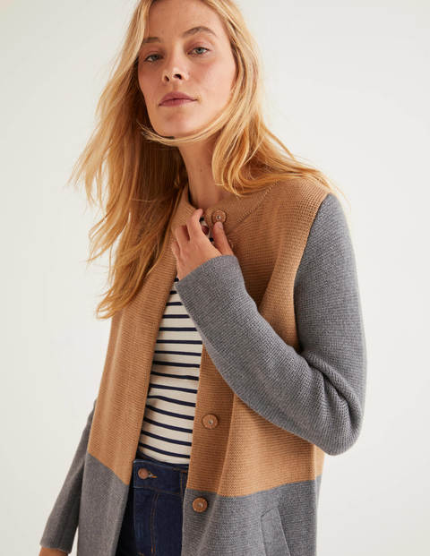 Claudia Langer Cardigan - Grau Melange/Kamelbraun Claudia Langer Cardigan - Grau Melange/Kamelbraun