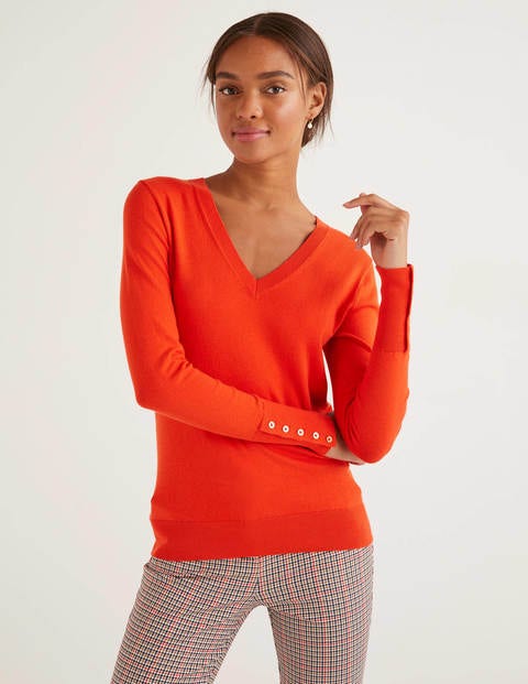 Eldon Cotton V-Neck Jumper - Orange Sunset Eldon Cotton V-Neck Jumper - Orange Sunset