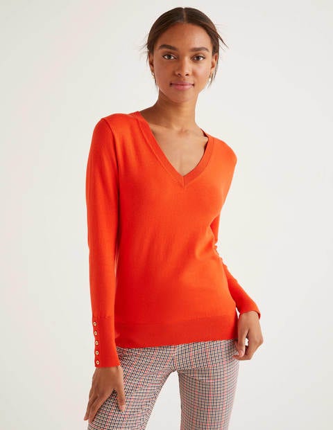 Eldon Cotton V-Neck Jumper - Orange Sunset Eldon Cotton V-Neck Jumper - Orange Sunset