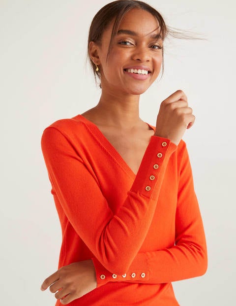 Eldon Cotton V-Neck Jumper - Orange Sunset Eldon Cotton V-Neck Jumper - Orange Sunset