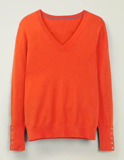 Eldon Cotton V-Neck Jumper - Orange Sunset Eldon Cotton V-Neck Jumper - Orange Sunset