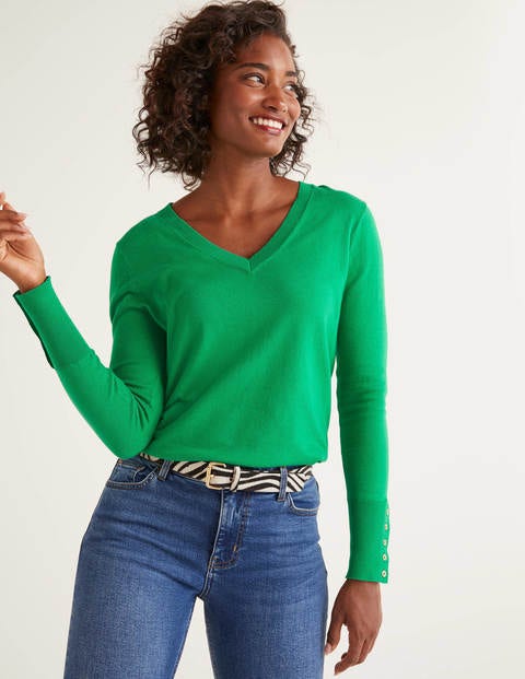 Eldon Baumwollpullover Mit V-Ausschnitt - Sattes Smaragdgrün Eldon Baumwollpullover Mit V-Ausschnitt - Sattes Smaragdgrün