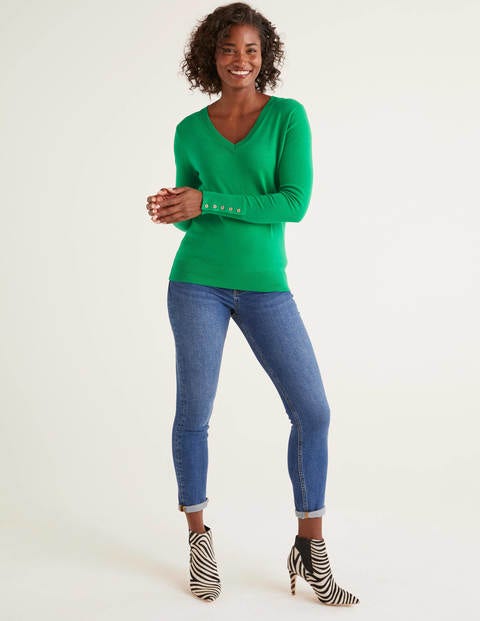 Eldon Baumwollpullover Mit V-Ausschnitt - Sattes Smaragdgrün Eldon Baumwollpullover Mit V-Ausschnitt - Sattes Smaragdgrün