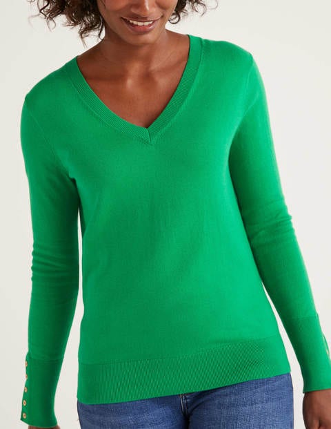 Eldon Baumwollpullover Mit V-Ausschnitt - Sattes Smaragdgrün Eldon Baumwollpullover Mit V-Ausschnitt - Sattes Smaragdgrün