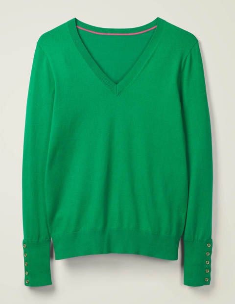 Eldon Baumwollpullover Mit V-Ausschnitt - Sattes Smaragdgrün Eldon Baumwollpullover Mit V-Ausschnitt - Sattes Smaragdgrün