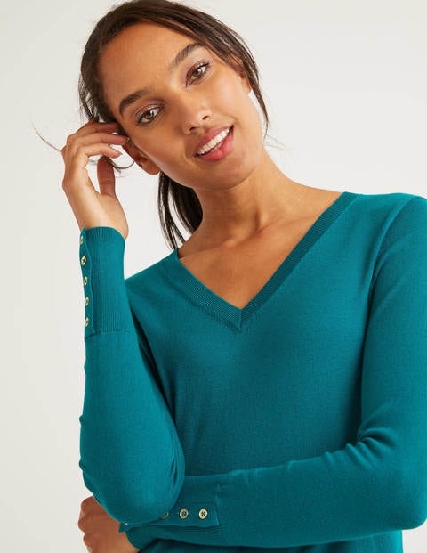 Eldon Baumwollpullover Mit V-Ausschnitt - Petrol Eldon Baumwollpullover Mit V-Ausschnitt - Petrol