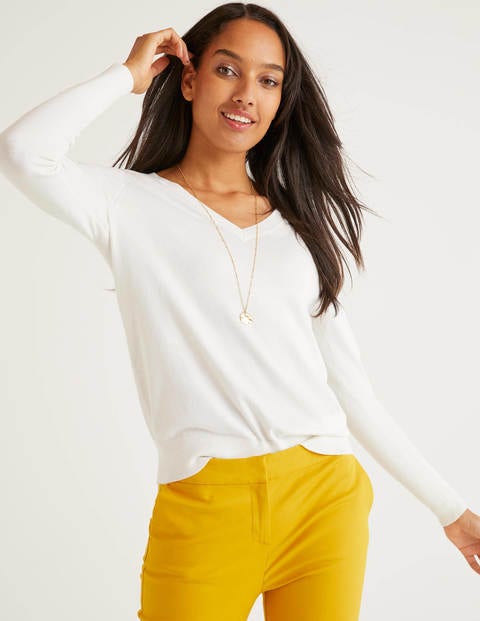 Eldon Cotton V-Neck Jumper - Ivory Eldon Cotton V-Neck Jumper - Ivory