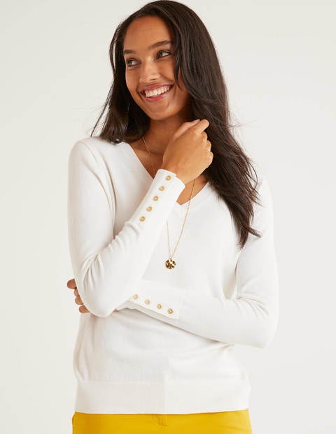 Eldon Cotton V-Neck Jumper - Ivory Eldon Cotton V-Neck Jumper - Ivory