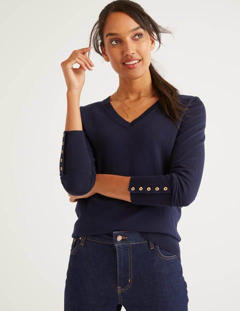 Eldon Baumwollpullover Mit V-Ausschnitt - Navy Eldon Baumwollpullover Mit V-Ausschnitt - Navy