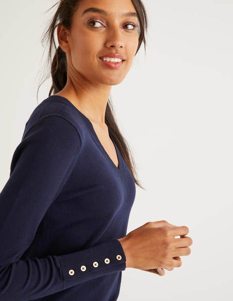 Eldon Baumwollpullover Mit V-Ausschnitt - Navy Eldon Baumwollpullover Mit V-Ausschnitt - Navy