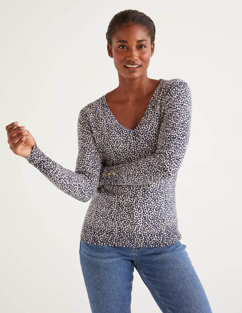 Eldon Baumwollpullover Mit V-Ausschnitt - Französisches Navy, Tiermuster Eldon Baumwollpullover Mit V-Ausschnitt - Französisches Navy, Tiermuster