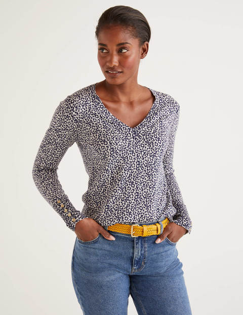 Eldon Baumwollpullover Mit V-Ausschnitt - Französisches Navy, Tiermuster Eldon Baumwollpullover Mit V-Ausschnitt - Französisches Navy, Tiermuster