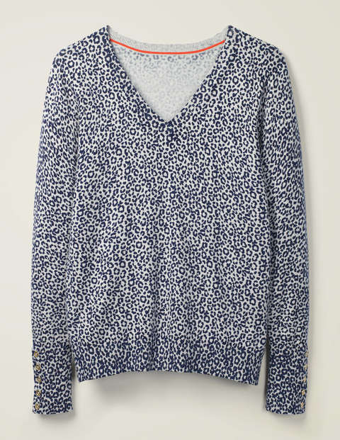 Eldon Baumwollpullover Mit V-Ausschnitt - Französisches Navy, Tiermuster Eldon Baumwollpullover Mit V-Ausschnitt - Französisches Navy, Tiermuster