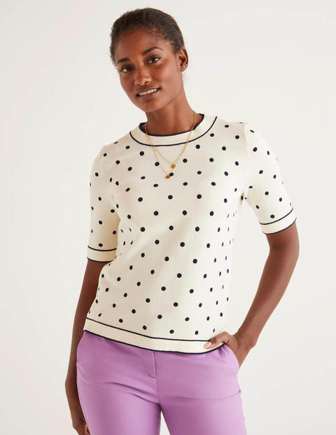 T-shirt Abingdon en maille de coton - Pois ivoire/bleu marine T-shirt Abingdon en maille de coton - Pois ivoire/bleu marine