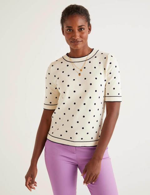 T-shirt Abingdon en maille de coton - Pois ivoire/bleu marine T-shirt Abingdon en maille de coton - Pois ivoire/bleu marine