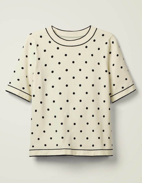 T-shirt Abingdon en maille de coton - Pois ivoire/bleu marine T-shirt Abingdon en maille de coton - Pois ivoire/bleu marine