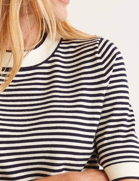 Abingdon Cotton Knitted Tee - Navy/Ivory stripe Abingdon Cotton Knitted Tee - Navy/Ivory stripe
