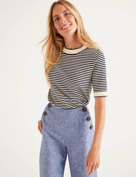 Abingdon Cotton Knitted Tee - Navy/Ivory Stripe Abingdon Cotton Knitted Tee - Navy/Ivory Stripe