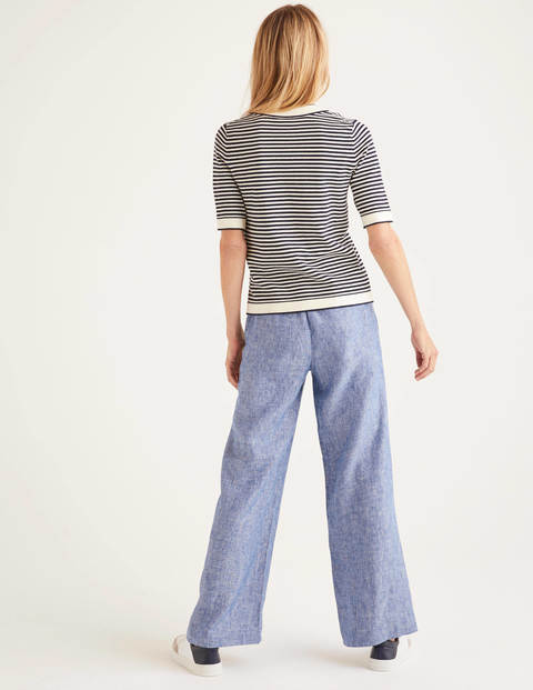 Abingdon Cotton Knitted Tee - Navy/Ivory Stripe Abingdon Cotton Knitted Tee - Navy/Ivory Stripe