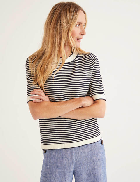 Abingdon Cotton Knitted Tee - Navy/Ivory stripe Abingdon Cotton Knitted Tee - Navy/Ivory stripe