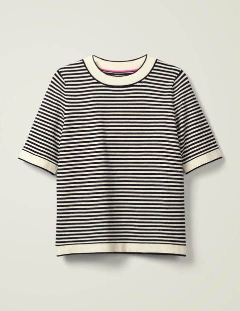Abingdon Cotton Knitted Tee - Navy/Ivory Stripe Abingdon Cotton Knitted Tee - Navy/Ivory Stripe