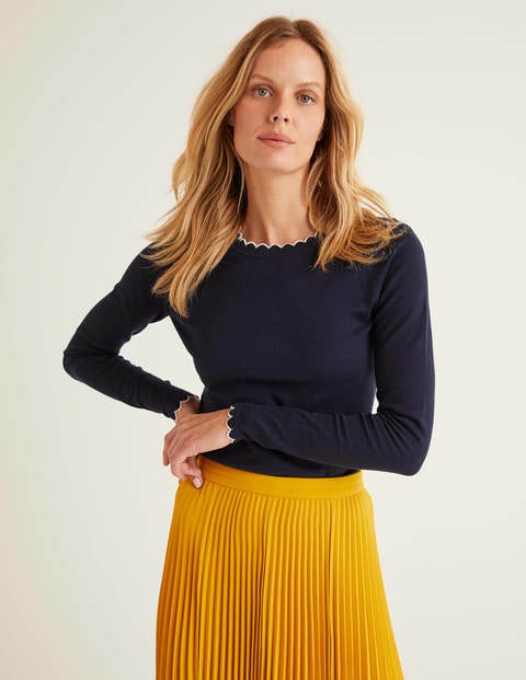 Suffolk Baumwollpullover Mit Bogenkante - Navy Suffolk Baumwollpullover Mit Bogenkante - Navy