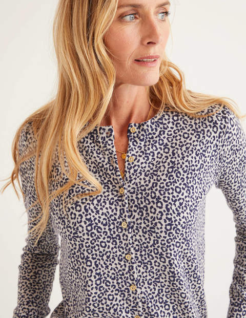 Eldon Baumwollcardigan Mit Rundhalsausschnitt - Französisches Navy, Tiermuster Eldon Baumwollcardigan Mit Rundhalsausschnitt - Französisches Navy, Tiermuster