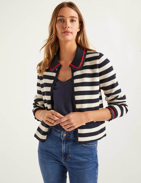 Kendal Knitted Cardigan - Ivory/Navy Stripe Kendal Knitted Cardigan - Ivory/Navy Stripe