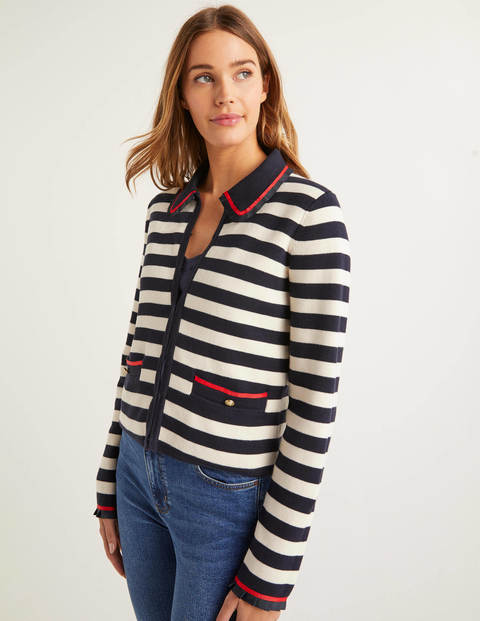 Kendal Knitted Cardigan - Ivory/Navy Stripe Kendal Knitted Cardigan - Ivory/Navy Stripe