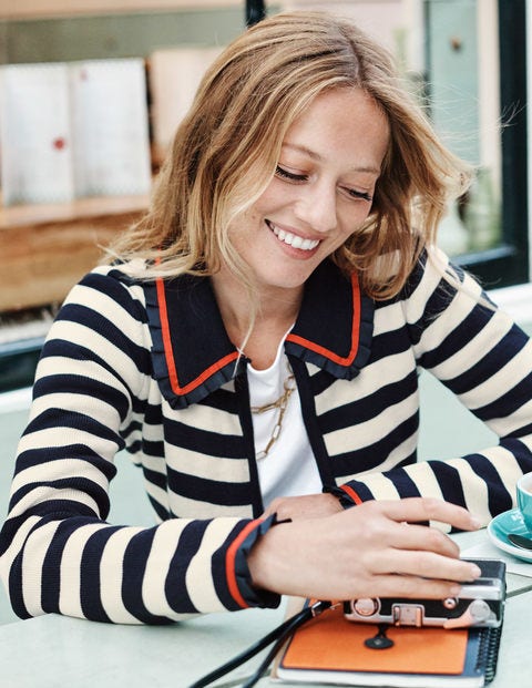 Kendal Knitted Cardigan - Ivory/Navy Stripe Kendal Knitted Cardigan - Ivory/Navy Stripe