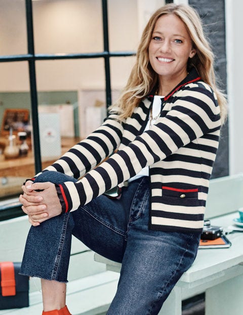 Kendal Knitted Cardigan - Ivory/Navy Stripe Kendal Knitted Cardigan - Ivory/Navy Stripe