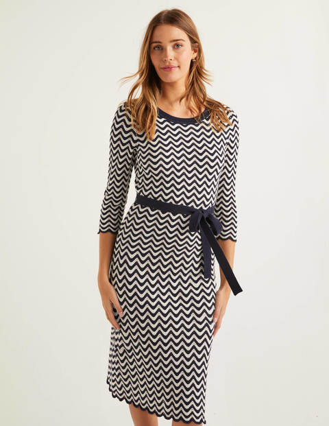 Powis Pointelle Knitted Dress - Navy/Ivory Stripe Powis Pointelle Knitted Dress - Navy/Ivory Stripe